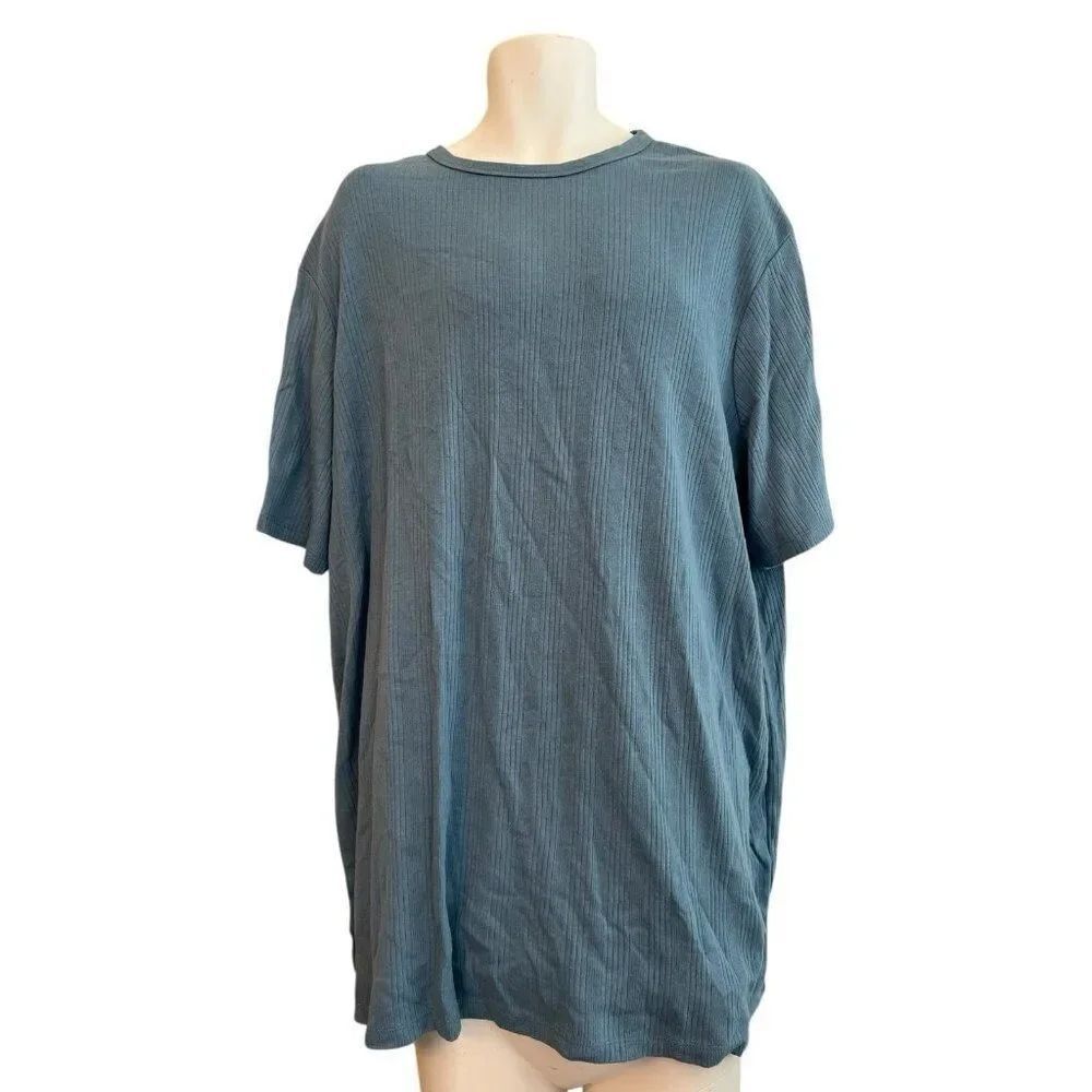 Shaquille O’ Neal Mens 2XLT Light Blue Shirt Stretch Ribbed Short Sleeve Crew